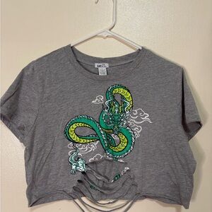 Rue21 Gray Tee with Green and Yellow Dragon